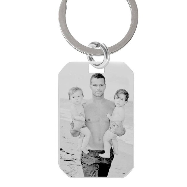 Sleutelhanger Graveren dogtag klein zilverkleurig met foto en of tekst