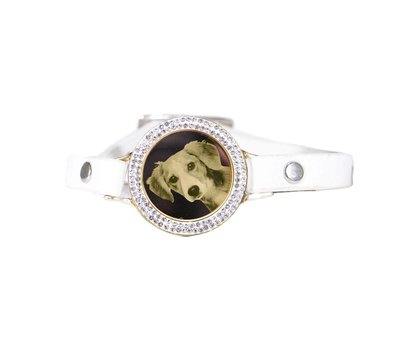 Graveer Armbanden Witte Leren Armband met foto graveer munt smal goudkleurig met strass