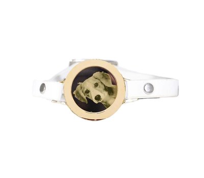 Graveer Armbanden Witte Leren Armband met foto graveer munt smal goudkleurig