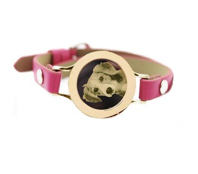 Graveer Armbanden Roze Leren Armband met foto graveer munt smal goudkleurig