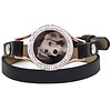 Graveer Armbanden Zwarte dubbele Leren Armband met foto graveer munt smal rosé goudkleurig met strass