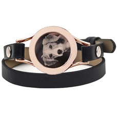 Graveer Armbanden Zwarte dubbele Leren Armband met foto graveer munt smal rosé goudkleurig