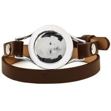 Graveer Armbanden Bruine dubbele Leren Armband met foto graveer munt smal zilverkleurig