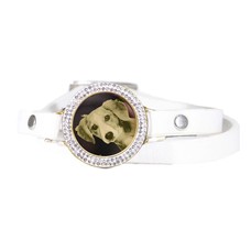 Graveer Armbanden Witte dubbele Leren Armband met foto graveer munt smal goudkleurig met strass