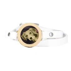 Graveer Armbanden Witte dubbele Leren Armband met foto graveer munt smal goudkleurig