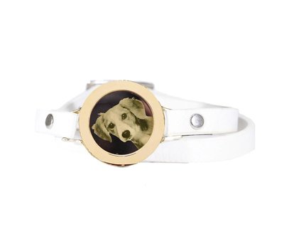 Graveer Armbanden Witte dubbele Leren Armband met foto graveer munt smal goudkleurig