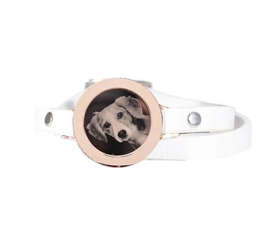 Graveer Armbanden Witte dubbele Leren Armband met foto graveer munt smal rosé goudkleurig