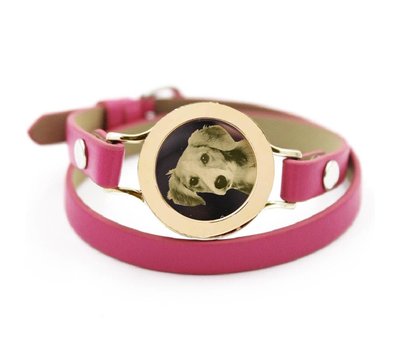 Graveer Armbanden Roze dubbele Leren Armband met foto graveer munt smal goudkleurig