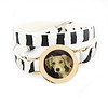 Graveer Armbanden Zebra dubbele Leren Armband met foto graveer munt smal goudkleurig