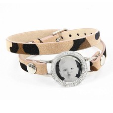 Graveer Armbanden Luipaard dubbele Leren Armband met foto graveer munt smal zilverkleurig met strass