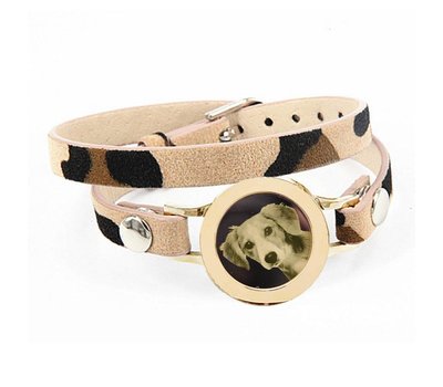 Graveer Armbanden Luipaard dubbele Leren Armband met foto graveer munt smal goudkleurig