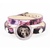 Graveer Armbanden Paars Tropical dubbele Leren Armband met foto graveer munt smal rosé goudkleurig met strass