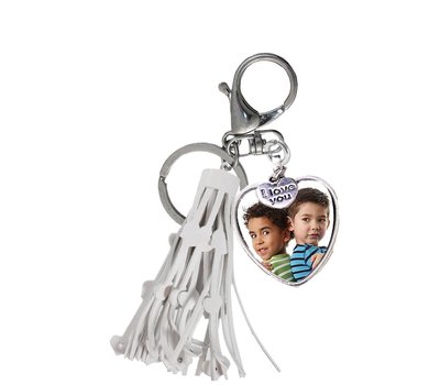 Sleutelhanger met foto Foto Sleutelhanger hart tassel wit