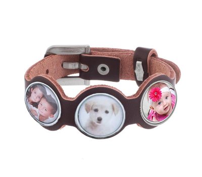 Armband met Foto Foto Armband Lilly bruin met 3 foto's