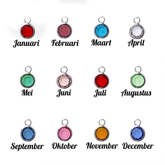 Geboortestenen bedeltje zilverkleurig