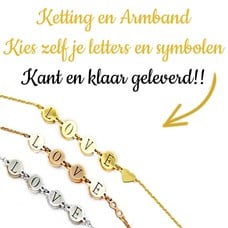 Kies zelf je letter of naam ketting of armband in Zilverkleurig en Goudkleurig