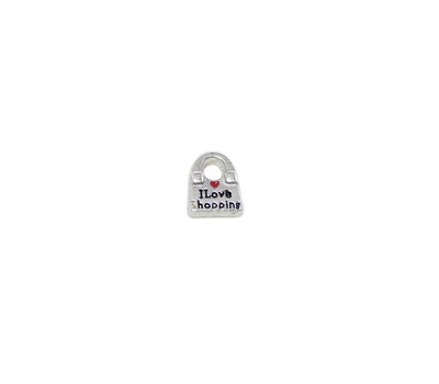 Floating Charms Floating charm I love shopping tasje zilverkleurig voor de memory locket