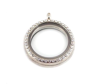 Floating locket Zilverkleurige memory locket rond large strass