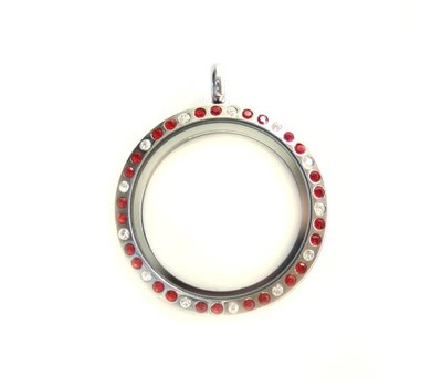 Floating locket Twist memory locket rond large rood wit