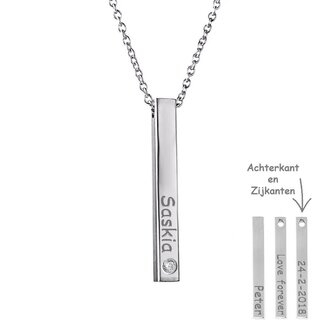 Staaf ketting zilverkleurig met naam