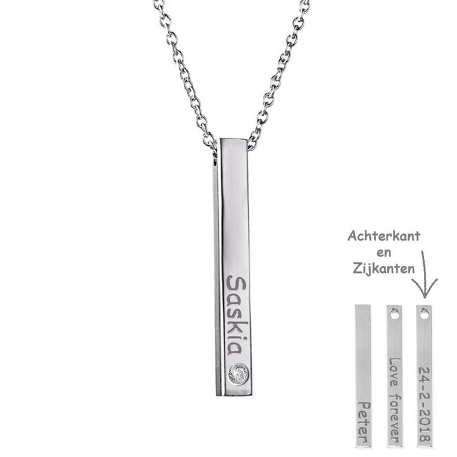 Staaf ketting zilverkleurig met naam