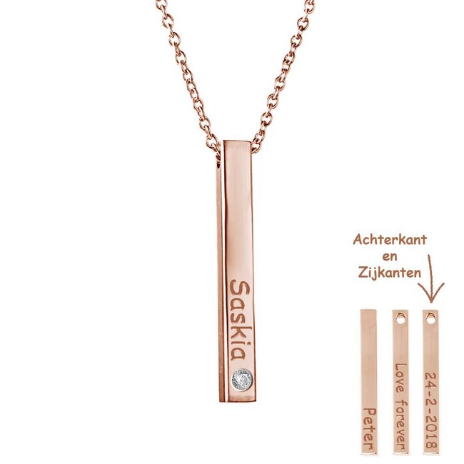 Staaf ketting rosé goudkleurig  met naam