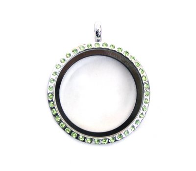 Floating locket Zilverkleurige memory locket rond large strass groen