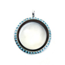 Floating locket Zilverkleurige memory locket rond large strass blauw