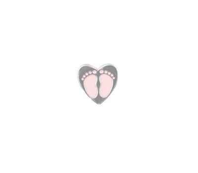 Floating Charms Floating charm roze voetjes in hart zilverkleurig voor de memory locket