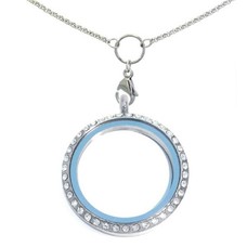 Floating locket Zilverkleurige  memory locket rond XL strass met ketting