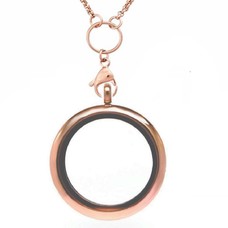 Floating locket Rosé goudkleurige memory locket rond XL met ketting