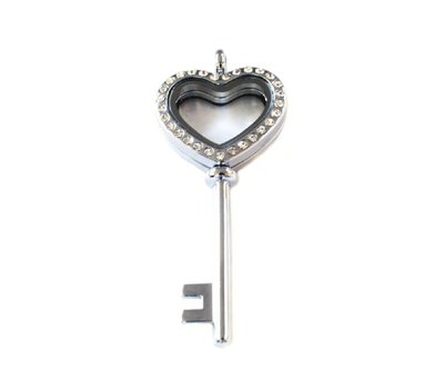 Floating locket Zilverkleurige memory locket sleutel strass