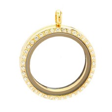 Floating locket Goudkleurige memory locket rond XL strass