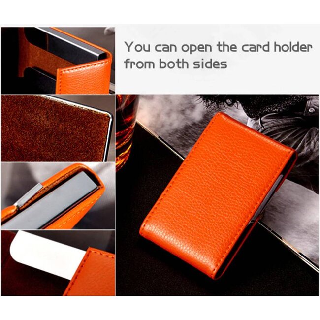 Visitekaartjeshouder met logo leer zwart