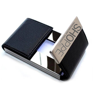 Visitekaartjeshouder met logo leer zwart