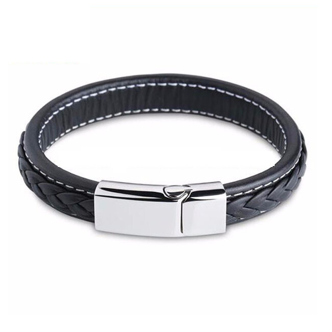 Leren armband graveren met naam - zwart