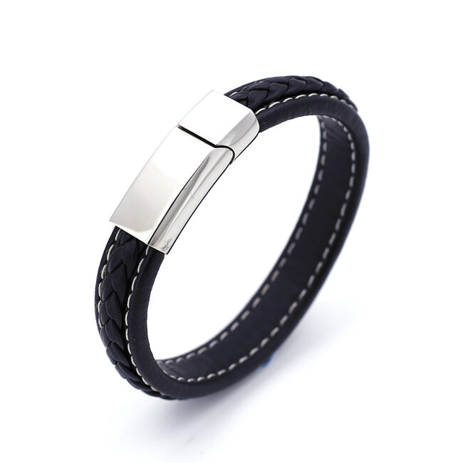 Leren armband graveren met naam - zwart