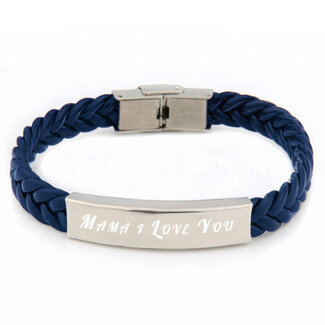 Leren armband graveren blauw