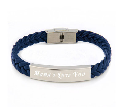 Armband met Naam Leren armband graveren blauw