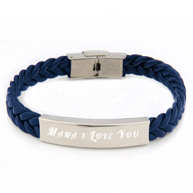 Leren armband graveren blauw