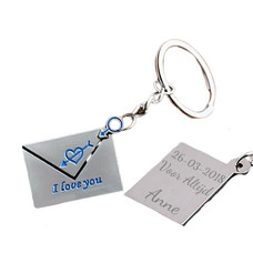 Sleutelhanger Graveren Sleutelhanger envelop ''I love you''- blauw zilverkleurig