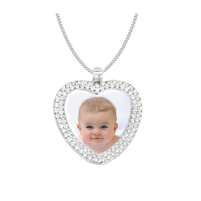 Ketting met foto Hart Crystals zilverkleurig