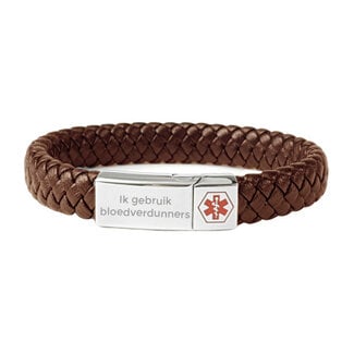Medische armband bruin leer gevlochten