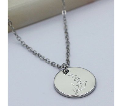 Ketting met letter Geboortebloem Ketting - Zilverkleurig