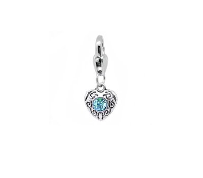 Clip on charms Vintage hartje met licht blauwe crystal dangle