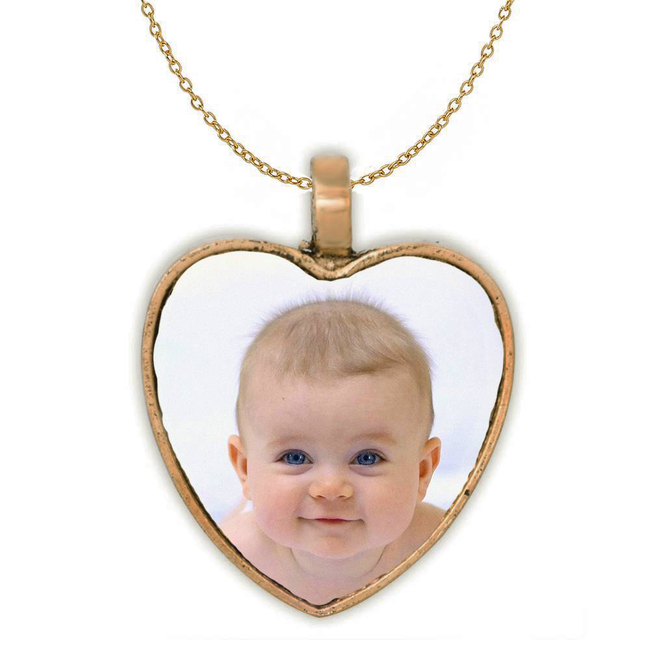 Ketting met foto hanger hart antiek goudkleurig