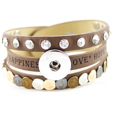 Clicks Sieraden Clicks armband leer bruin love hope happiness breed