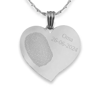 Vingerafdruk sieraad hart gebogen zilverkleurig