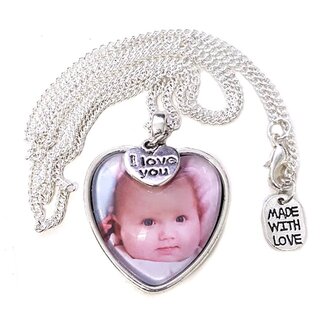 Ketting met foto hanger hart zilverkleurig
