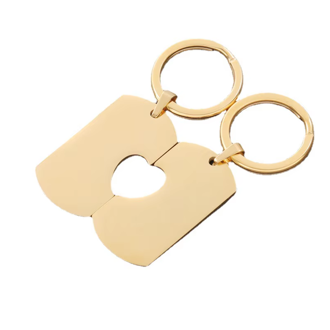 Sleutelhangers Dogtag Hart Goud - Gepersonaliseerde Koppel Sleutelhanger